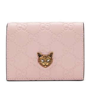 100% Authentic Gucci Guccissima Pink Signature CardCase Wallet With Cat
